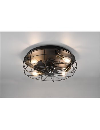 Trondheim plafoniera con ventilatore gabbia metallo nero opaco con telecomando multifunzione regolazione 3 intensita' e timer d.