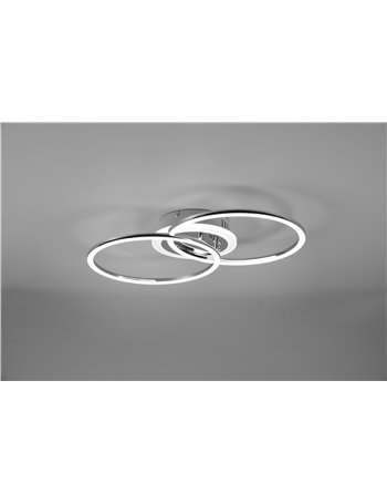 Venida plafoniera led doppio cerchio cromato con luce centrale regolazione intensita' interruttore l.58cm