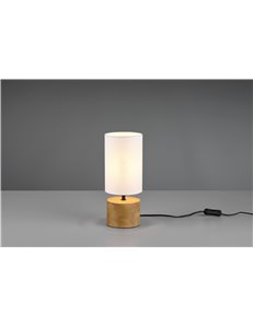 Woddy lampada da tavolo base cilindro legno e paralume bianco h. 30cm x d. 12cm