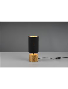 Woddy lampada da tavolo base cilindro legno e paralume nero h. 30cm x d. 12cm
