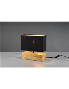 Woddy lampada da tavolo base rettangolare legno e paralume nero h. 30,5cm x l. 30cm