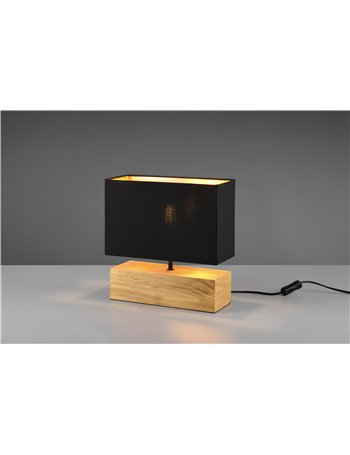 Woddy lampada da tavolo base rettangolare legno e paralume nero h. 30,5cm x l. 30cm