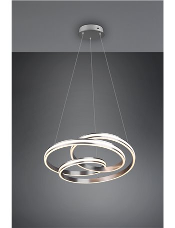 Yara sospensione led acciaio satinato con regolazione luce calda - naturale e dimmerazione con interruttoe a parete d. 60cm
