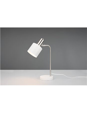Adam lampada da tavolo metallo acciaio satinato e bianco h. 42cm