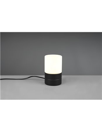 Ary ii lampada da tavolo nera cilindro vetro bianco h. 15cm