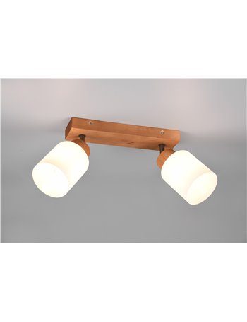Assam barra 2 spots base legno con vetri bianchi l. 30cm