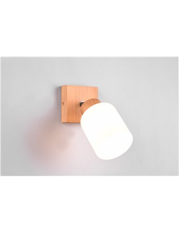 Assam spot singolo base legno con vetro bianco h. 23,7cm