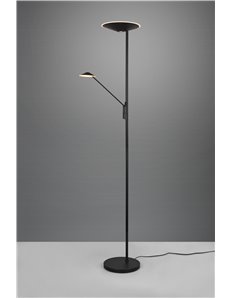 Brantford piantana led metallo nero con luce da lettura con interruttori touch separati regolazione intensita' e temperatura di 