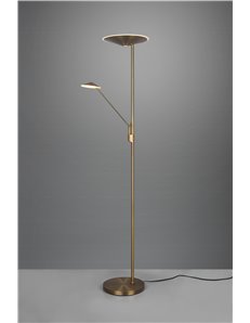 Brantford piantana led metallo ottone anticato con luce da lettura con interruttori touch separati regolazione intensita' e temp