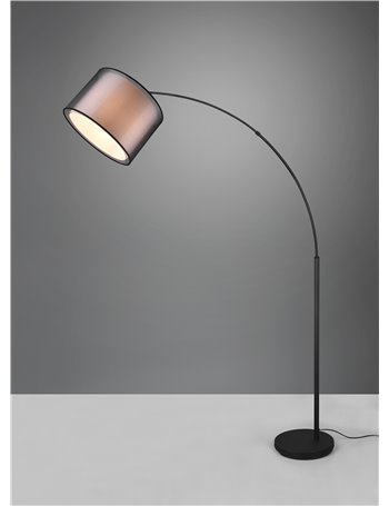 Burton piantana ad arco metallo nero paralume bianco e diffusore esterno traforato nero h. 171cm