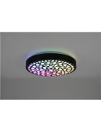 Chizu plafoniera led rotonda nera effetto cerchi anche rgb con telecomando multifunzione d. 40cm Chizu plafoniera led rotonda nera effetto cerchi anche rgb con telecomando multifunzione d. 40cm