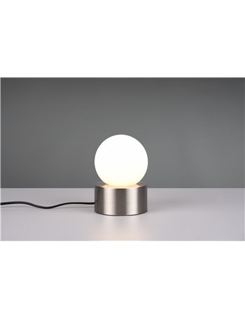 Countess lampada da tavolo base in metallo acciaio con vetro bianco accensione touch h. 17cm