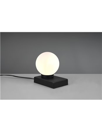 Davi ii lampada da tavolo acciaio sfera vetro bianco  h.15
