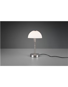 Don ii lampada da tavolo cupola vetro bianco e metallo acciaio satinato con interruttore h. 33cm 2