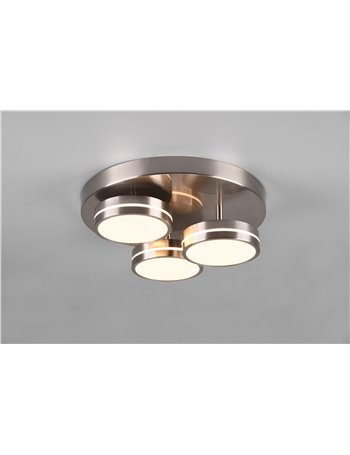Franklin plafoniera led 3 diffusori circolari acciaio regolazione intensita' con interruttore a parete d. 35cm