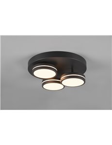 Franklin plafoniera led 3 diffusori circolari antracite regolazione intensita' con interruttore a parete d. 35cm 2