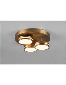 Franklin plafoniera led 3 diffusori circolari ottone invecchiato regolazione intensita' con interruttore a parete d. 35cm
