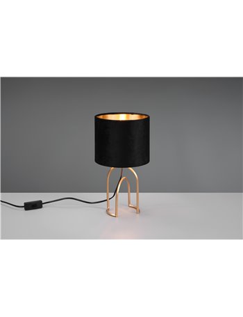 Grace lampada da tavolo metallo oro con paralume velluto nero e oro h. 34cm