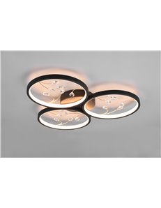 Groovy plafoniera led 3 cerchi con decori gemme trasparenti nera con funzione di regolazione intensita' con normale interruttore 2
