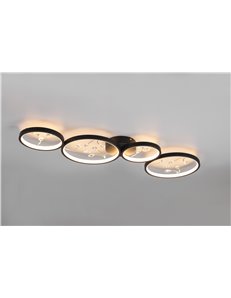 Groovy plafoniera led 4 cerchi con decori gemme trasparenti nera con funzione di regolazione intensita' con normale interruttore 2