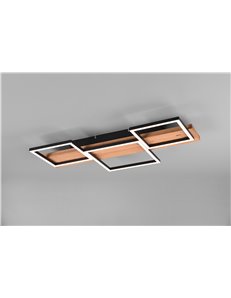 Harper plafoniera led legno naturale e metallo nero 3 quadrati con regolazione intensita' con normale interruttore a parete l. 6 2