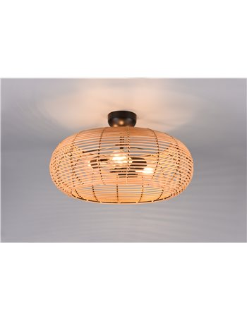 Inga plafoniera reticolo rattan naturale e montatura nera d. 50cm