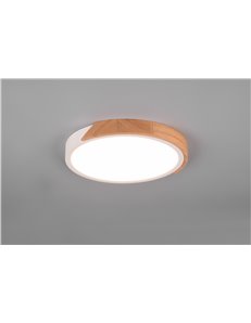 Jano plafoniera led rotonda bordo bianco e legno naturale con funzione di regolazione intensita' con normale interruttore a pare