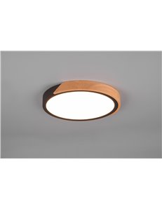 Jano plafoniera led rotonda bordo nero e legno naturale con funzione di regolazione intensita' con normale interruttore a parete 2