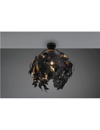 Leavy plafoniera foglie lavabili nero e oro d. 38cm