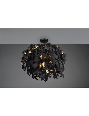 Leavy plafoniera foglie lavabili nero e oro d. 70cm