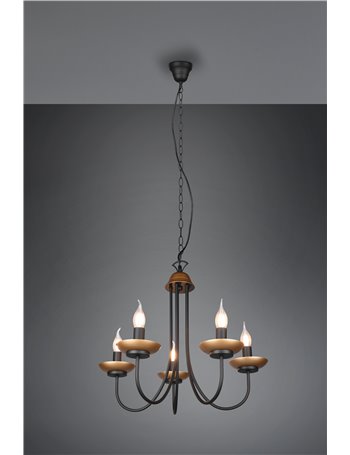 Livia lampadario metallo nero e oro anticato 5 luci d. 58cm