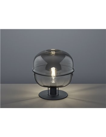 Lorena lampada da tavolo metallo nero vetro fume' cromato d. 30cm