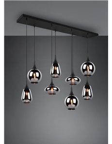 Lumina sospensione rettangolare metallo nero con 6 diffusori di vetro fume' cromato in forme differenti l. 115cm 2