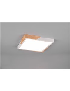 Meta plafoniera led quadrata bordo bianco e legno naturale con funzione di regolazione intensita' con normale interruttore a par