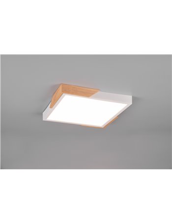 Meta plafoniera led quadrata bordo bianco e legno naturale con funzione di regolazione intensita' con normale interruttore a par