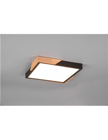 Meta plafoniera led quadrata bordo nero e legno naturale con funzione di regolazione intensita' con normale interruttore a paret