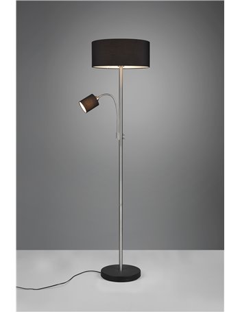 Motel piantana metallo acciaio con lampada da lettura con paralumi neri e bianchi interruttori separati h. 170cm