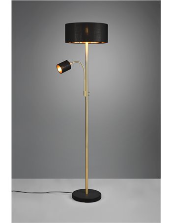 Motel piantana metallo ottone con lampada da lettura con paralumi neri e oro interruttori separati h. 170cm