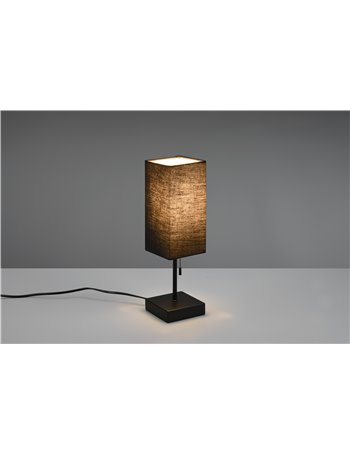 Ole lampada da tavolo nera con paralume nero con interruttore a corda con doppia porta usb ( usb + usb-c ) per ricarica h. 30cm