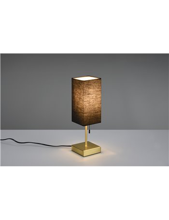 Ole lampada da tavolo ottone satinato con paralume nero con interruttore a corda con doppia porta usb ( usb + usb-c ) per ricari