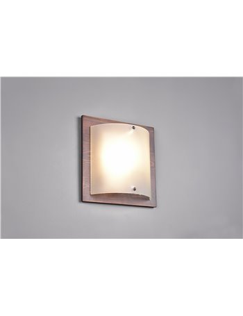 Pali applique legno anticato e vetro bianco 25cm x 25cm