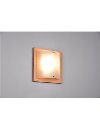 Pali applique legno naturale e vetro bianco 25cm x 25cm