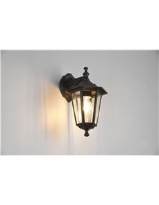 Pienza applique da esterno down 6 lati fusione di alluminio nera e vetro trasparente h. 31cm ip44