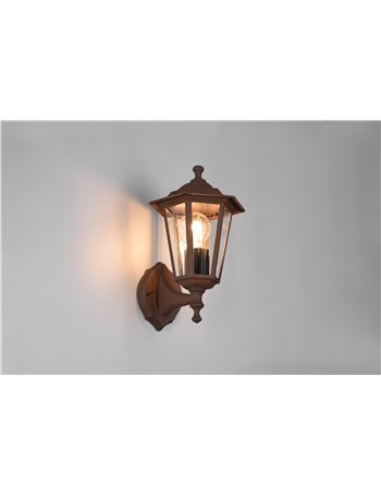 Pienza applique da esterno up 6 lati fusione di alluminio ruggine e vetro trasparente h. 31cm ip44