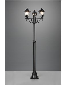 Pienza palo alto 3 lanterne da esterno 6 lati fusione di alluminio nera e vetro trasparente h. 200cm ip44