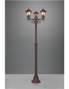 Pienza palo alto 3 lanterne da esterno 6 lati fusione di alluminio ruggine e vetro trasparente h. 200cm ip44
