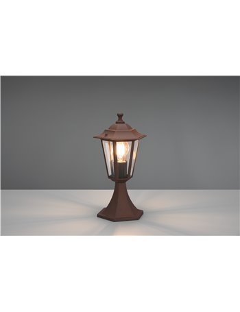 Pienza palo segnaviali da esterno 6 lati fusione di alluminio ruggine e vetro trasparente h. 36cm ip44