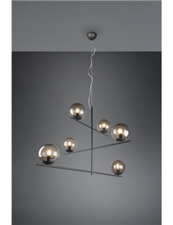 Pure sospensione girevole metallo colore antracite con 6 sfere fume' cromato d. 115cm