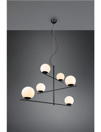 Pure sospensione girevole metallo colore nero con 6 sfere bianche d. 115cm