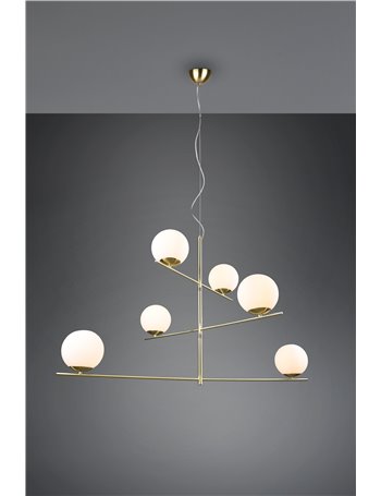 Pure sospensione girevole metallo colore ottone opaco con 6 sfere bianche d. 115cm